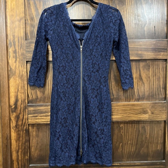 Diane Von Furstenberg Dress 2 Blue Lace Zarita Lace Sheath Dress DVF - Picture 5 of 13